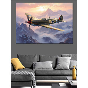 Dağlar Üzerinde Uçak Dekoratif Kanvas - Mdf Ahşap Tablo 100x140 cm