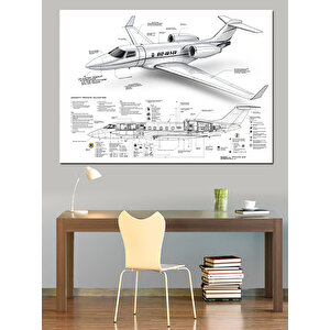 Uçak Teknik Çizimi Dekoratif Kanvas - Mdf Ahşap Tablo 70x100 cm
