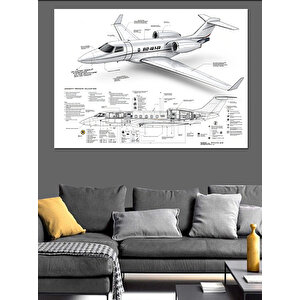 Uçak Teknik Çizimi Dekoratif Kanvas - Mdf Ahşap Tablo 70x100 cm