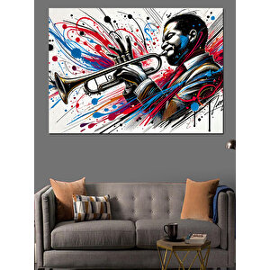 Renkli Trompetli Cazcı Dekoratif Kanvas - Mdf Ahşap Tablo 35x50 cm
