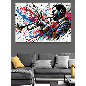 Renkli Trompetli Cazcı Dekoratif Kanvas - Mdf Ahşap Tablo 35x50 cm