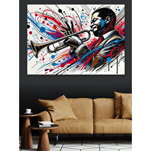 Renkli Trompetli Cazcı Dekoratif Kanvas - Mdf Ahşap Tablo