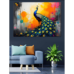 Sanatsal Tavuskuşu Dekoratif Kanvas - Mdf Ahşap Tablo 70x100 cm