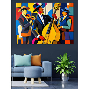 Caz Grubu Renkli Çizim Dekoratif Kanvas - Mdf Ahşap Tablo