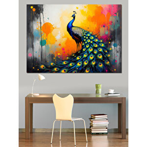 Sanatsal Tavuskuşu Dekoratif Kanvas - Mdf Ahşap Tablo