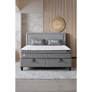 Melisa Çift Kişilik Sandıklı Baza + Full Ortopedik Antibakteriyel Paket Yaylı Visco Yatak + Başlık 3 Lü Set 140x190 cm