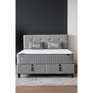 Mimoza Modeli Çift Kişilik Full Ortopedik Yataklı Sandıklı Baza Ve Başlık Takımı 3 Lü Set 160x200 cm