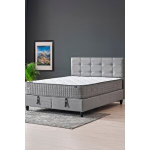 Mimoza Modeli Çift Kişilik Full Ortopedik Yataklı Sandıklı Baza Ve Başlık Takımı 3 Lü Set 150x200 cm
