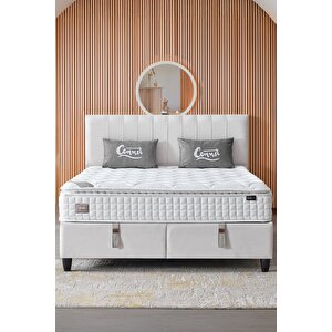 Zambak Modeli Full Ortopedik Çift Kişilik Pedli Yataklı Baza Ve Başlık Takımı 3 Lü Set 160x200 cm