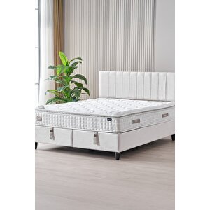 Zambak Modeli Full Ortopedik Çift Kişilik Pedli Yataklı Baza Ve Başlık Takımı 3 Lü Set 160x200 cm