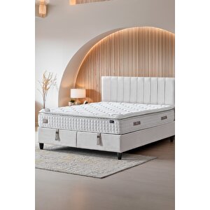 Zambak Modeli Full Ortopedik Çift Kişilik Pedli Yataklı Baza Ve Başlık Takımı 3 Lü Set 160x200 cm