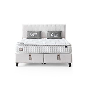Zambak Modeli Full Ortopedik Çift Kişilik Pedli Yataklı Baza Ve Başlık Takımı 3 Lü Set