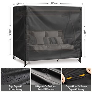 Haegs Bahçe Salıncak Koruma Örtüsü Üç Kişilik Tenteli Hamak Bahçe Salıncağı Koruma Kılıfı Su Geçirmez Branda Dayanıklı 210x125x170cm Siyah Siyah
