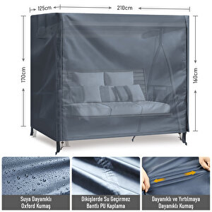 Haegs Bahçe Salıncak Koruma Örtüsü Üç Kişilik Tenteli Hamak Bahçe Salıncağı Koruma Kılıfı Su Geçirmez Branda Dayanıklı 210x125x170cm Gri Gri
