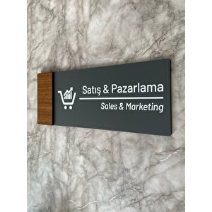Wooden Serisi Mat Antrasit Satış&pazarlama Yönlendirme Levhası