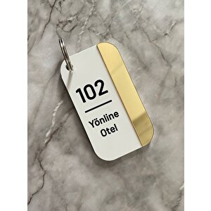 Beyaz&gold Pleksi Kişiselleştirilebilir Otel Bungalov Apart Anahtarlık