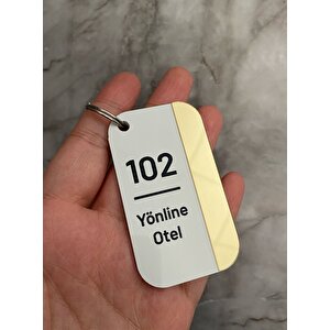 Beyaz&gold Pleksi Kişiselleştirilebilir Otel Bungalov Apart Anahtarlık