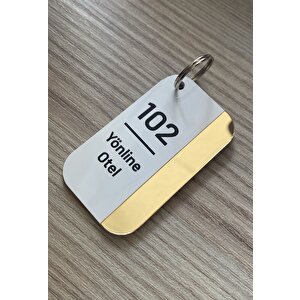 Beyaz&gold Pleksi Kişiselleştirilebilir Otel Bungalov Apart Anahtarlık