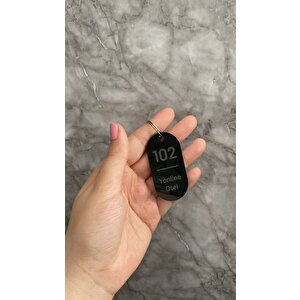 Siyah Parlak Kişiselleştirilebilir Otel Bungalov Apart Anahtarlık