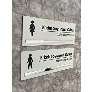 Gümüş Aynalı Parlak Beyaz Seri Bay&bayan Soyunma Odası Yönlendirme Levha Seti Kapı İsimliği