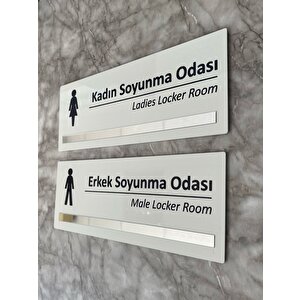 Gümüş Aynalı Parlak Beyaz Seri Bay&bayan Soyunma Odası Yönlendirme Levha Seti Kapı İsimliği