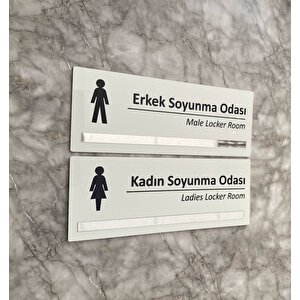 Gümüş Aynalı Parlak Beyaz Seri Bay&bayan Soyunma Odası Yönlendirme Levha Seti Kapı İsimliği