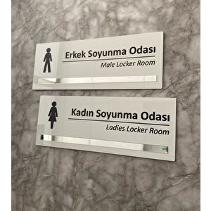 Gümüş Aynalı Parlak Beyaz Seri Bay&bayan Soyunma Odası Yönlendirme Levha Seti Kapı İsimliği