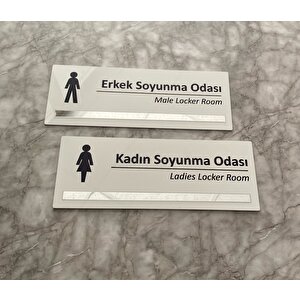 Gümüş Aynalı Parlak Beyaz Seri Bay&bayan Soyunma Odası Yönlendirme Levha Seti Kapı İsimliği