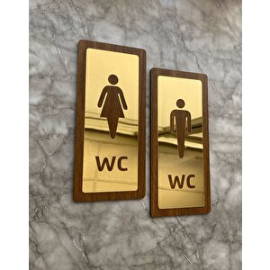 Lux Gold Aynalı Ceviz Mdf Serisi Wc Set Yönlendirme Levhası Kapı İsimliği