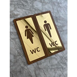 Lux Gold Aynalı Ceviz Mdf Serisi Wc Set Yönlendirme Levhası Kapı İsimliği