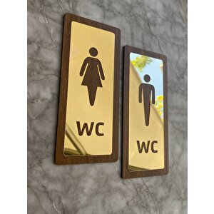 Lux Gold Aynalı Ceviz Mdf Serisi Wc Set Yönlendirme Levhası Kapı İsimliği