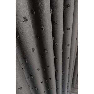 İskandinav Ponponlu Fon Perde Antrasit 1x3 Sık Pile 120x270 cm