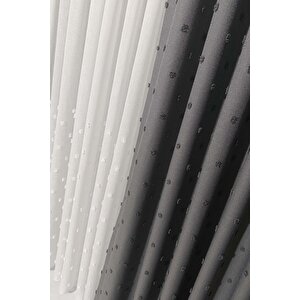 İskandinav Ponponlu Fon Perde Antrasit 1x3 Sık Pile 120x270 cm