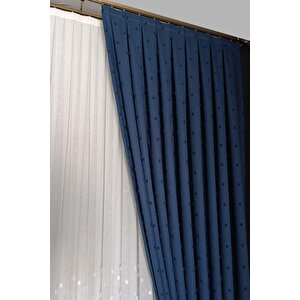 İskandinav Ponponlu Fon Perde İndigo 1x3 Sık Pile