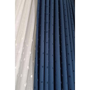 İskandinav Ponponlu Fon Perde İndigo 1x3 Sık Pile 90x260 cm