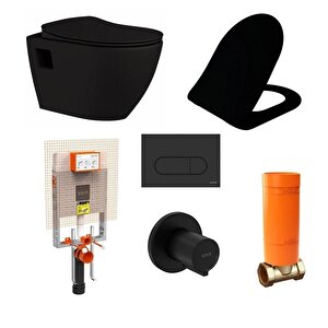 Terra Mat Siyah Asma Klozet + Duroplast Yavaş Kapanır Kapak + Vitra Siyah Gömme Rezervuar Set