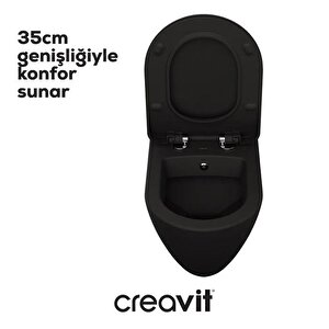 Creavit Terra Mat Siyah Asma Klozet + Duroplast Yavaş Kapanır Kapak + Vitra Siyah Gömme Rezervuar Set