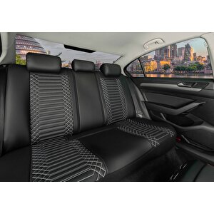 Honda City Uyumlu Full Deri Oto Koltuk Kılıfı Ön Arka Set Siyah Beyaz Exclusıve Model