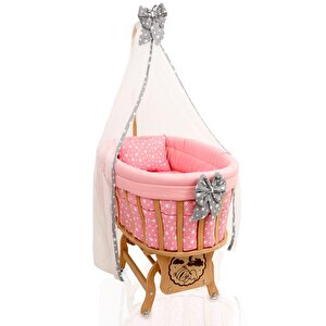 Ds-01 Doğal Ahşap Sepet Beşik ''pembe Yıldız'' Set