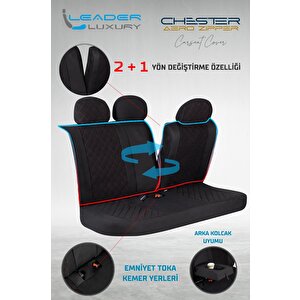 Mg Zs Uyumlu Yarı Deri Oto Koltuk Kılıfı Ön Arka Set Chester Model Siyah Kırmızı
