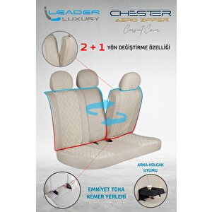 Alfa Romeo 159 Station Wagon Uyumlu Yarı Deri Oto Koltuk Kılıfı Ön Arka Set Chester Model Bej