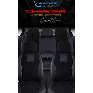 Chery Tiggo 8 Pro Luxury Uyumlu Yarı Deri Oto Koltuk Kılıfı Ön Arka Set Chester Model Siyah