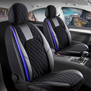 Toyota Auris I 2006-2012 Uyumlu Yarı Deri Oto Koltuk Kılıfı Ön Arka Set Chester Model Siyah Mavi