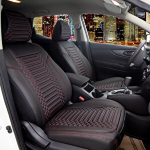 Nissan Murano Uyumlu Full Deri Oto Koltuk Kılıfı Ön Arka Set Siyah Kırmızı Exclusıve Model