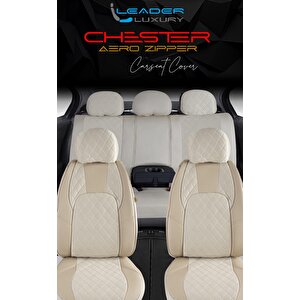 Volkswagen Polo Sedan Uyumlu Yarı Deri Oto Koltuk Kılıfı Ön Arka Set Chester Model Bej