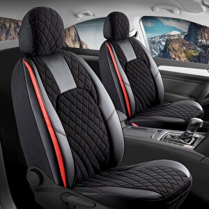 Chery Omoda 5 Pro Intelligent Uyumlu Yarı Deri Oto Koltuk Kılıfı Ön Arka Set Chester Model Siyah Kırmızı