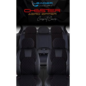 Chery Omoda 5 Pro Intelligent Uyumlu Yarı Deri Oto Koltuk Kılıfı Ön Arka Set Chester Model Siyah Kırmızı