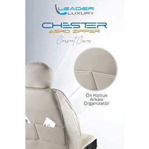 Citroen C5 Uyumlu Yarı Deri Oto Koltuk Kılıfı Ön Arka Set Chester Model Bej