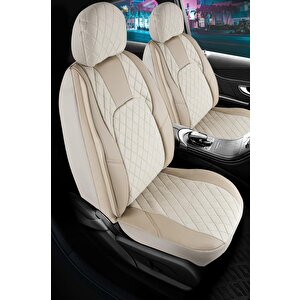 Chevrolet Aveo Hatchback Uyumlu Yarı Deri Oto Koltuk Kılıfı Ön Arka Set Chester Model Bej