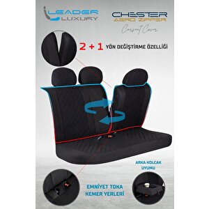 Volvo S60 2008-2010 Uyumlu Yarı Deri Oto Koltuk Kılıfı Ön Arka Set Chester Model Siyah Mavi